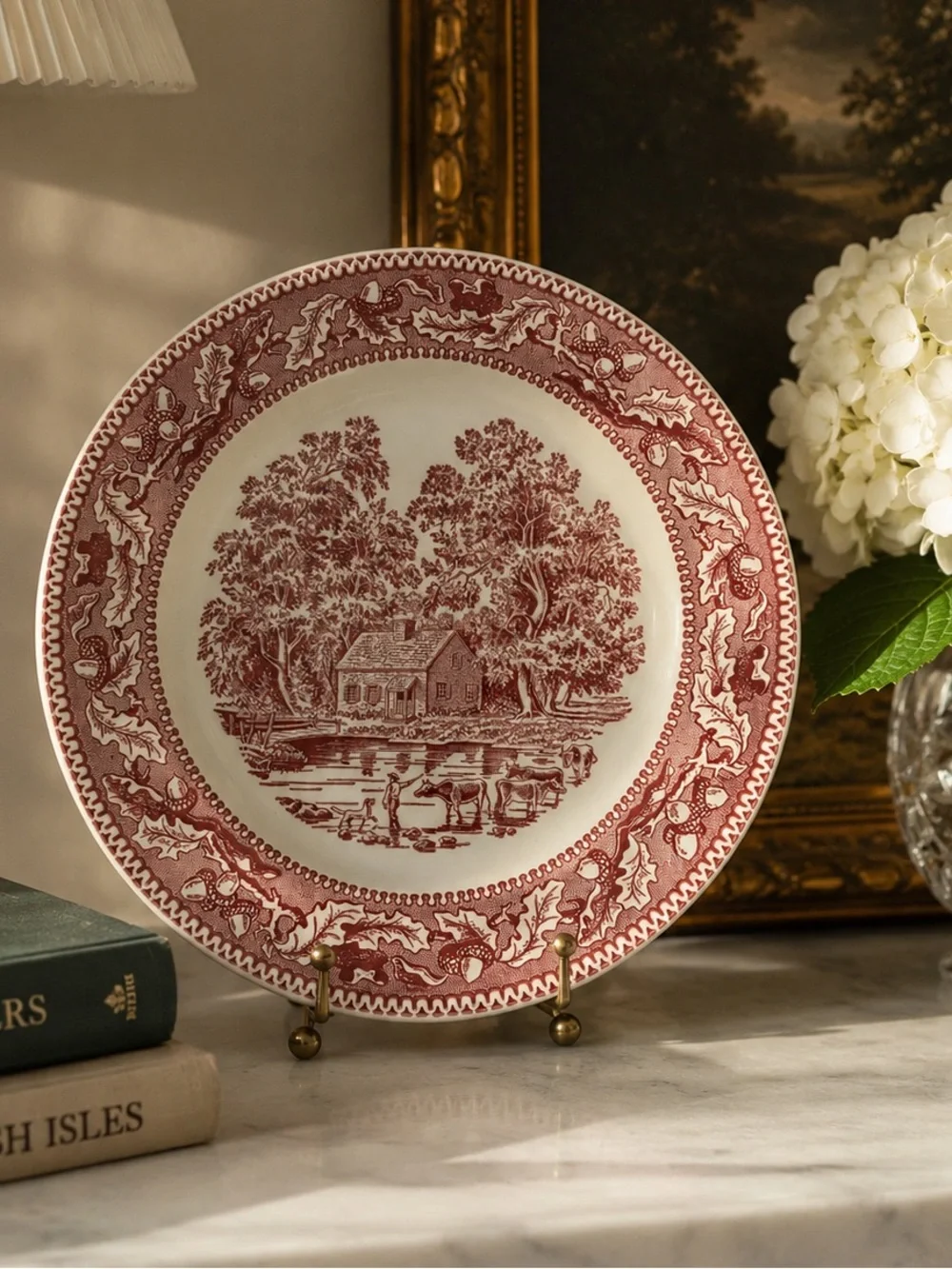 Vintage Memory Lane Red Transferware Plate English Cottage Grandmillennial USA